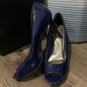 Navy Peep Toe Pumps, 3 inch heel - Size 7